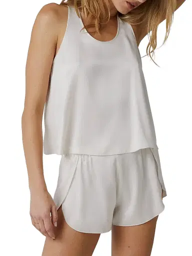 Lunya Women's Washable Silk Tulip-Back Pajama Set - Tranquil White - Size Medium | Thumbnail 7