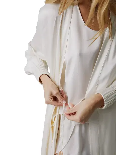 Lunya Women's Washable Silk Tulip-Back Pajama Set - Tranquil White - Size Medium | Thumbnail 1
