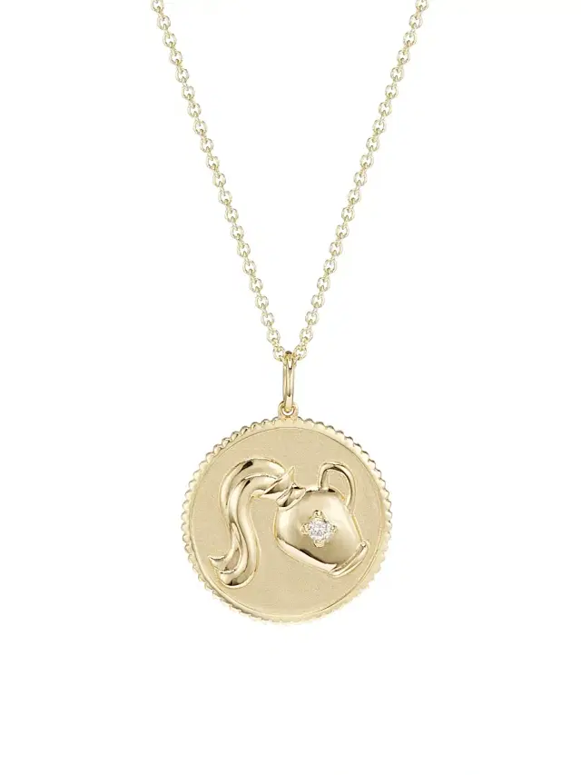 Women's 14K Yellow Gold & Diamond Zodiac Medallion Pendant Necklace - Aquarius