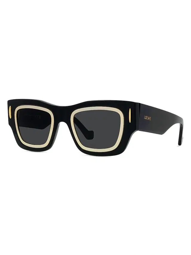 LOEWE Men's Signature 54MM Square Sunglasses - Shiny Black Smoke
