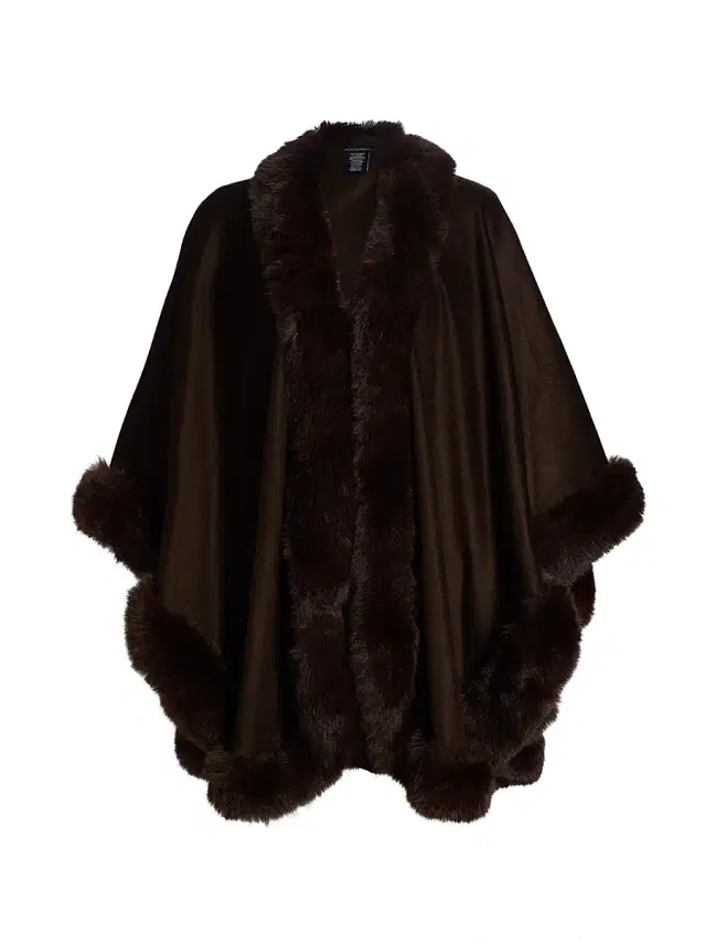 Sofia Cashmere Women's Faux Fur & Cashmere U-Cape - Brown
