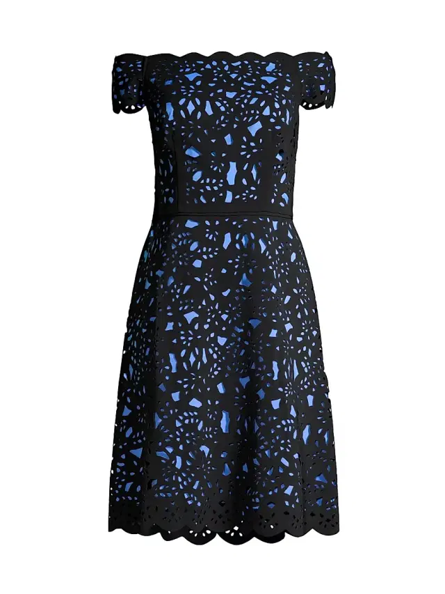 Shani Women's Off-The-Shoulder Laser Cut Dress - Black Blue