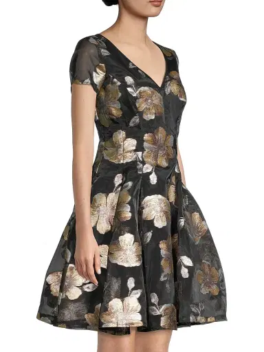 Shani Women's Floral Jacquard Fit & Flare Minidress - Black Gold - Size 14 | Thumbnail 4 Shani Women's Floral Jacquard Fit & Flare Minidress - Black Gold - Size 14 | Thumbnail 4