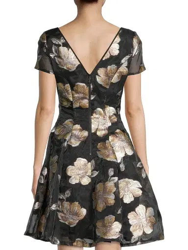 Shani Women's Floral Jacquard Fit & Flare Minidress - Black Gold - Size 14 | Thumbnail 5 Shani Women's Floral Jacquard Fit & Flare Minidress - Black Gold - Size 14 | Thumbnail 5