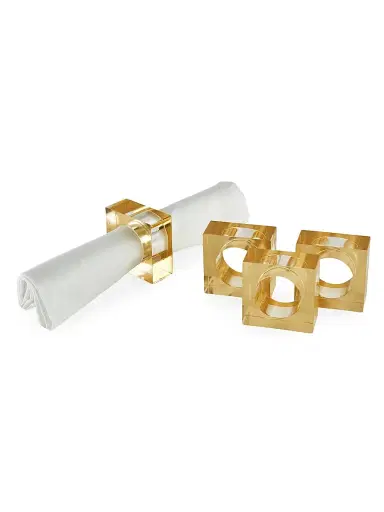 Tizo Lucite 4-Piece Square Napkin Ring Set - Gold | Thumbnail 1 Tizo Lucite 4-Piece Square Napkin Ring Set - Gold | Thumbnail 1