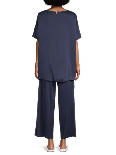 Lunya Women's Washable Silk T-Shirt & Pants Pajamas - Deep Blue - Size Small | Thumbnail 5
