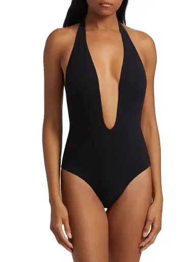 Kiki de Montparnasse Women's Echauffe Plunging V-Halterneck One-Piece Swimsuit | Thumbnail 3 Kiki de Montparnasse Women's Echauffe Plunging V-Halterneck One-Piece Swimsuit | Thumbnail 3