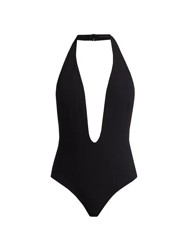 Kiki de Montparnasse Women's Echauffe Plunging V-Halterneck One-Piece Swimsuit - Black