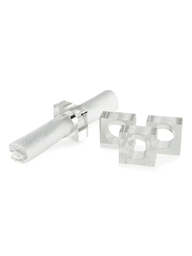 Tizo Lucite 4-Piece Square Napkin Ring Set - Clear