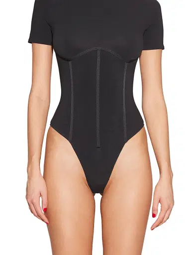 Fleur du Mal Women's Stretch Cotton T-Shirt Bodysuit - Black | Thumbnail 3