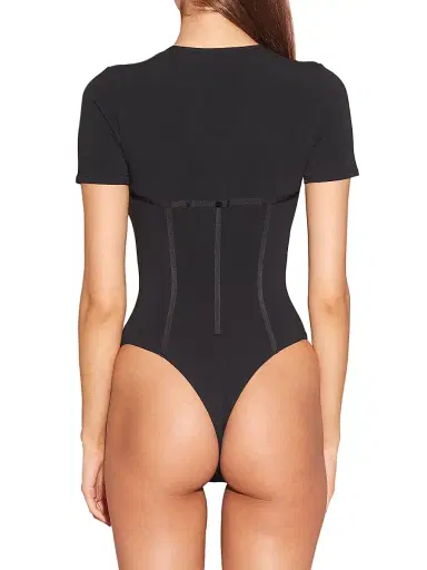 Fleur du Mal Women's Stretch Cotton T-Shirt Bodysuit - Black | Thumbnail 4