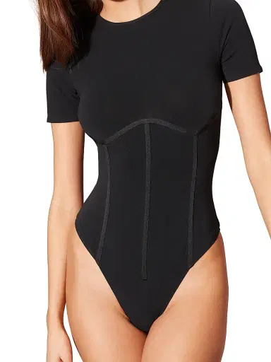 Fleur du Mal Women's Stretch Cotton T-Shirt Bodysuit - Black | Thumbnail 5