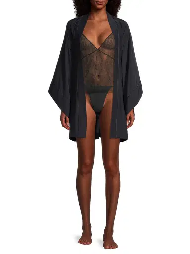 Kiki de Montparnasse Women's Silk Kimono-Inspired Robe - Black - Size Medium | Thumbnail 2