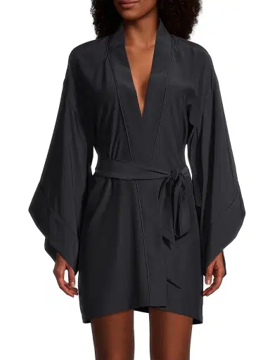 Kiki de Montparnasse Women's Silk Kimono-Inspired Robe - Black - Size Medium | Thumbnail 3