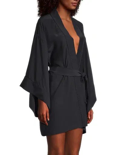 Kiki de Montparnasse Women's Silk Kimono-Inspired Robe - Black - Size Medium | Thumbnail 4