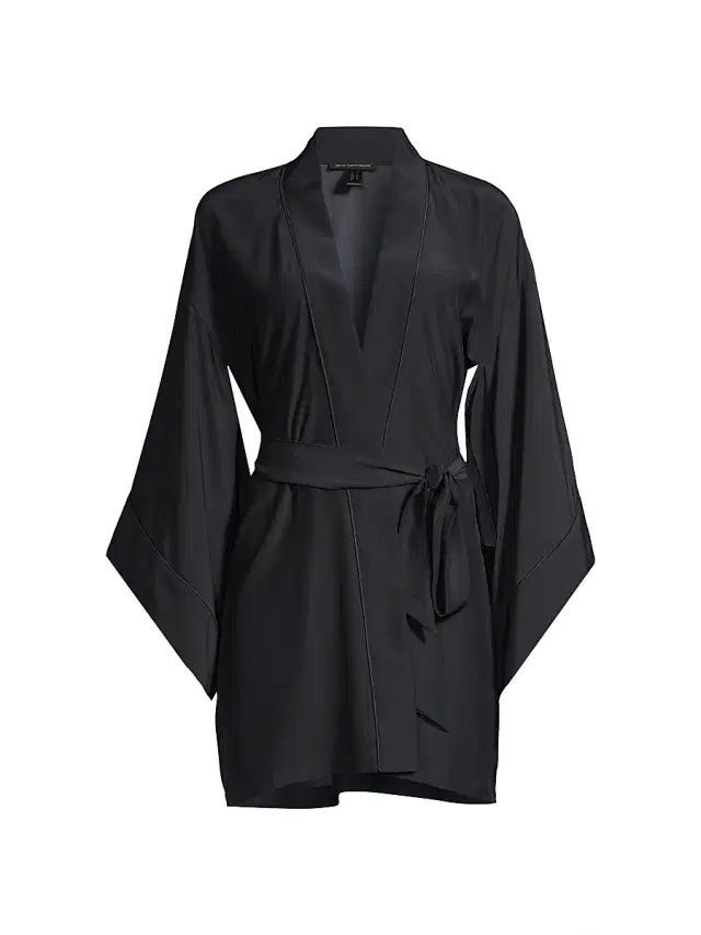 Women's Silk Kimono-Inspired Robe - Black