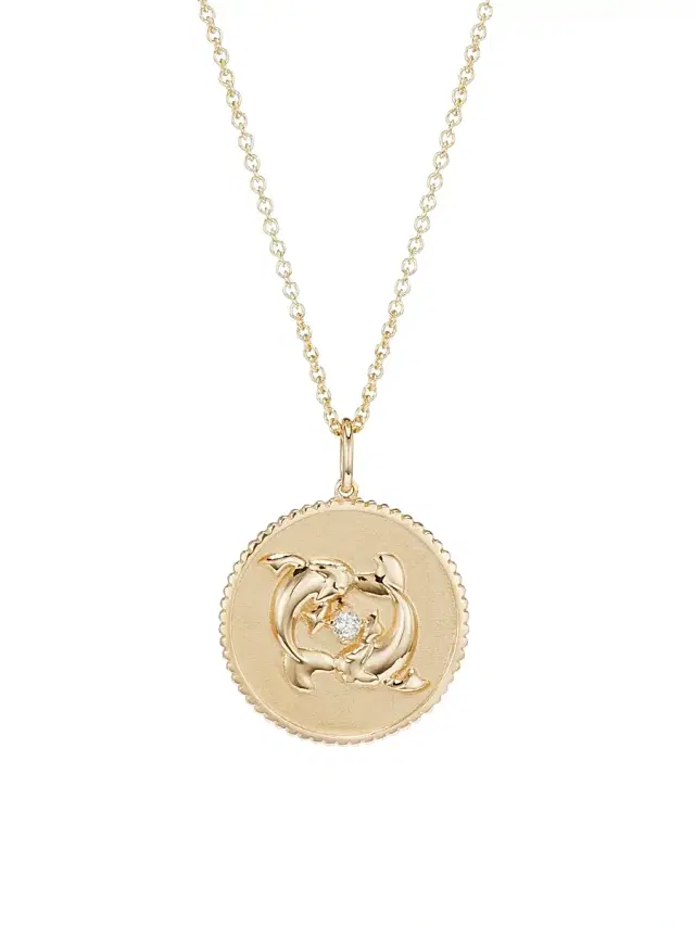 Women's 14K Yellow Gold & Diamond Zodiac Medallion Pendant Necklace - Pisces