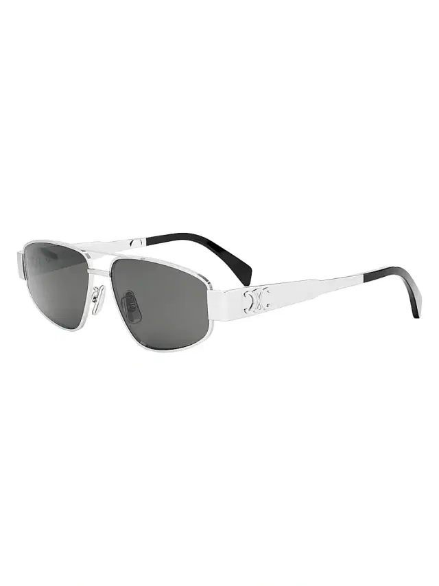 CELINE Men's Metal Triomphe 57MM Pilot Sunglasses - Palladium Smoke