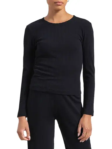 LESET Women's Pointelle Long-Sleeve Top - Black - Size XL | Thumbnail 1 LESET Women's Pointelle Long-Sleeve Top - Black - Size XL | Thumbnail 1