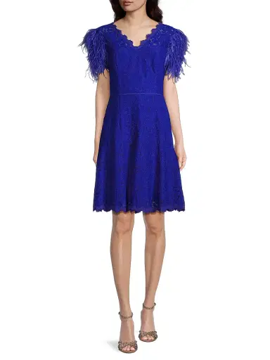 Shani Women's Feathers Lace Minidress - Blue | Thumbnail 2 Shani Women's Feathers Lace Minidress - Blue | Thumbnail 2
