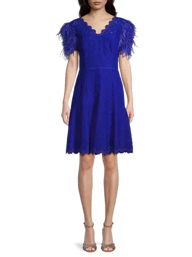 Shani Women's Feathers Lace Minidress - Blue | Thumbnail 3 Shani Women's Feathers Lace Minidress - Blue | Thumbnail 3