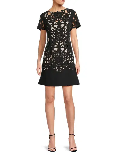 Shani Women's Floral Crepe Laser-Cut Sheath Dress - Black | Thumbnail 2