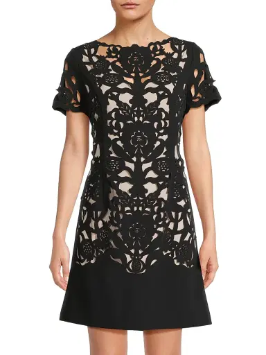 Shani Women's Floral Crepe Laser-Cut Sheath Dress - Black | Thumbnail 3