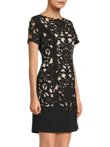 Shani Women's Floral Crepe Laser-Cut Sheath Dress - Black | Thumbnail 4