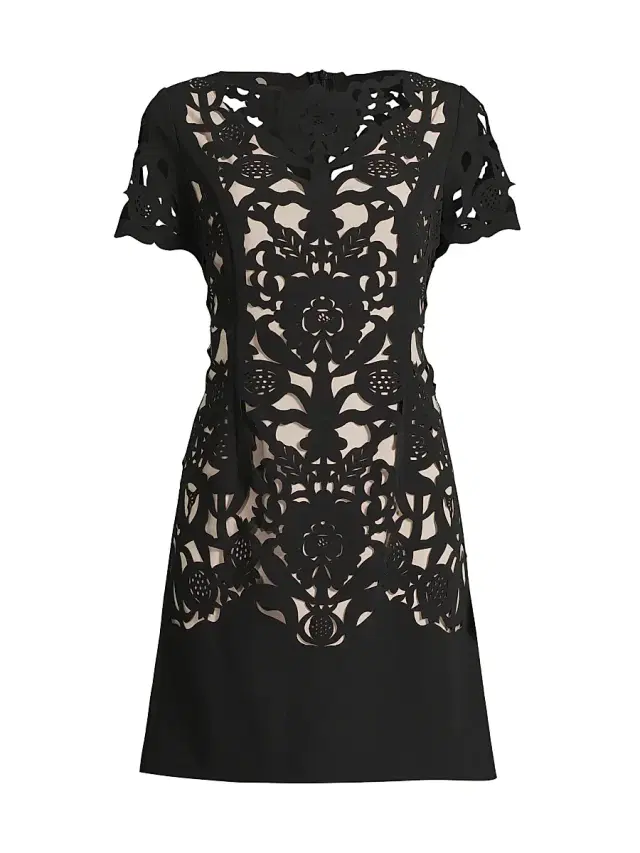Shani Women's Floral Crepe Laser-Cut Sheath Dress - Black