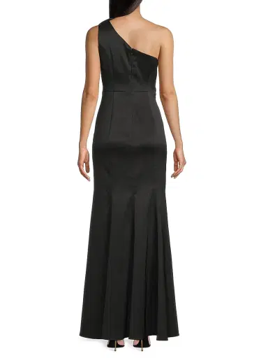Shani Women's One-Shoulder Floral Appliqué Crepe Gown - Black - Size 16 | Thumbnail 5