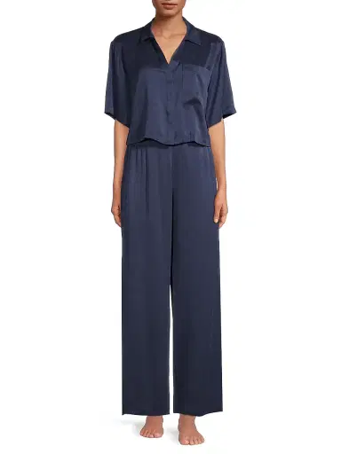 Lunya Women's Washable Silk High-Rise Pants 2-Piece Pajama Set - Deep Blue - Size Small | Thumbnail 2