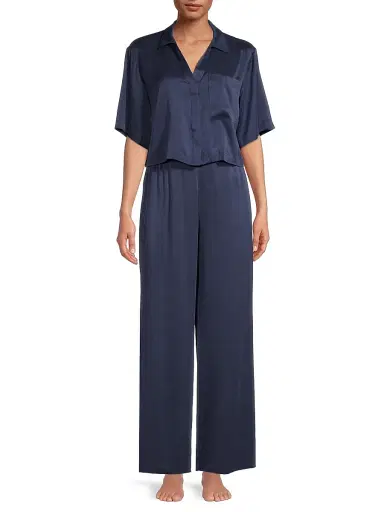 Lunya Women's Washable Silk High-Rise Pants 2-Piece Pajama Set - Deep Blue - Size Small | Thumbnail 3