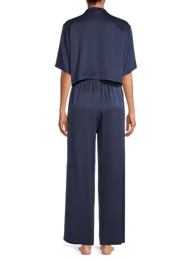 Lunya Women's Washable Silk High-Rise Pants 2-Piece Pajama Set - Deep Blue - Size Small | Thumbnail 5