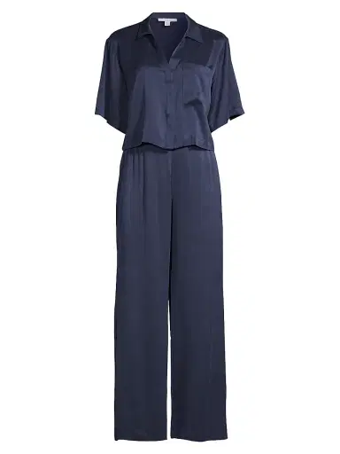 Lunya Women's Washable Silk High-Rise Pants 2-Piece Pajama Set - Deep Blue - Size Small | Thumbnail 1