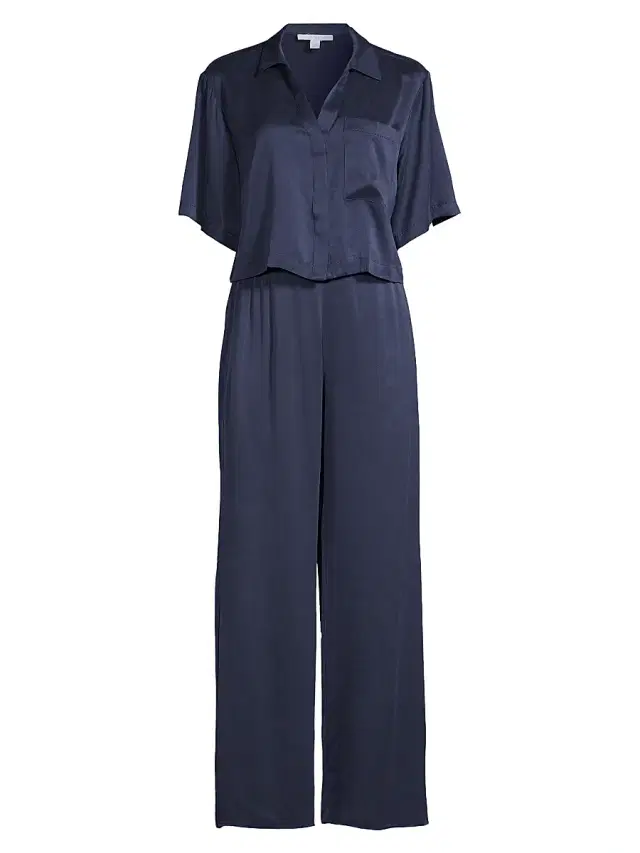 Lunya Women's Washable Silk High-Rise Pants 2-Piece Pajama Set - Deep Blue