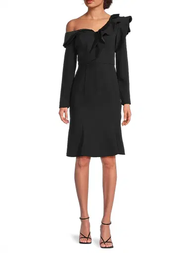 Shani Women's Ruffle Crepe One-Shoulder Knee-Length Dress - Black - Size 12 | Thumbnail 2