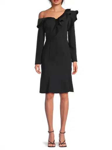 Shani Women's Ruffle Crepe One-Shoulder Knee-Length Dress - Black - Size 12 | Thumbnail 3