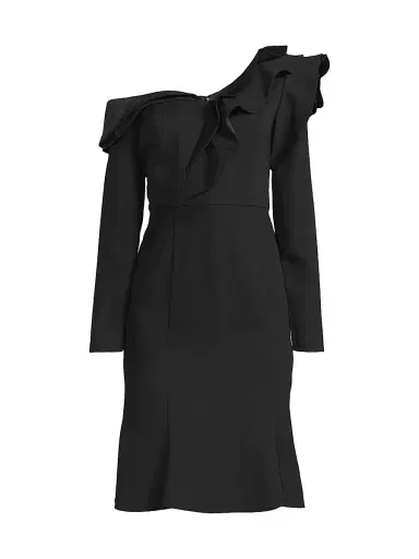Shani Women's Ruffle Crepe One-Shoulder Knee-Length Dress - Black - Size 12 | Thumbnail 1