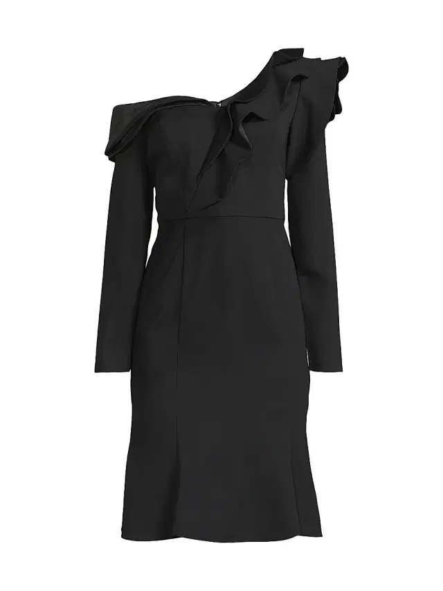 Shani Women's Ruffle Crepe One-Shoulder Knee-Length Dress - Black