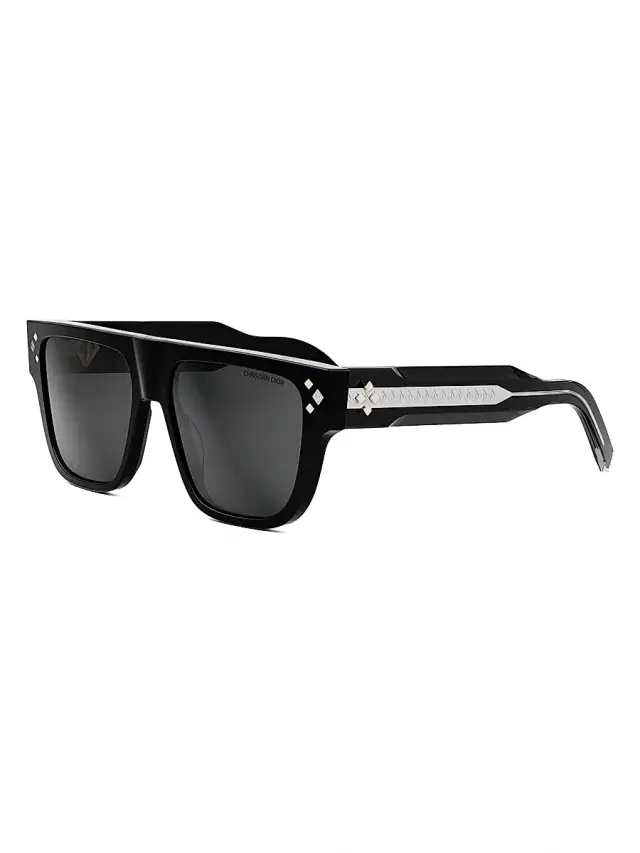 Dior Men's CD Diamond S6I 55MM Square Sunglasses - Shiny Black Smoke