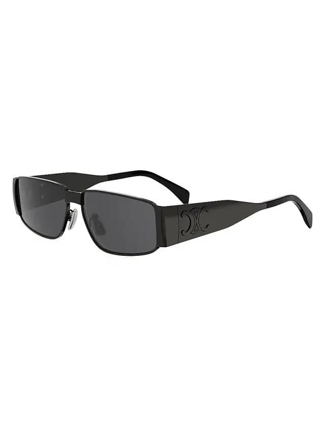 CELINE Men's Metal Triomphe 59MM Rectangular Sunglasses - Shiny Ruthenium And Smoke