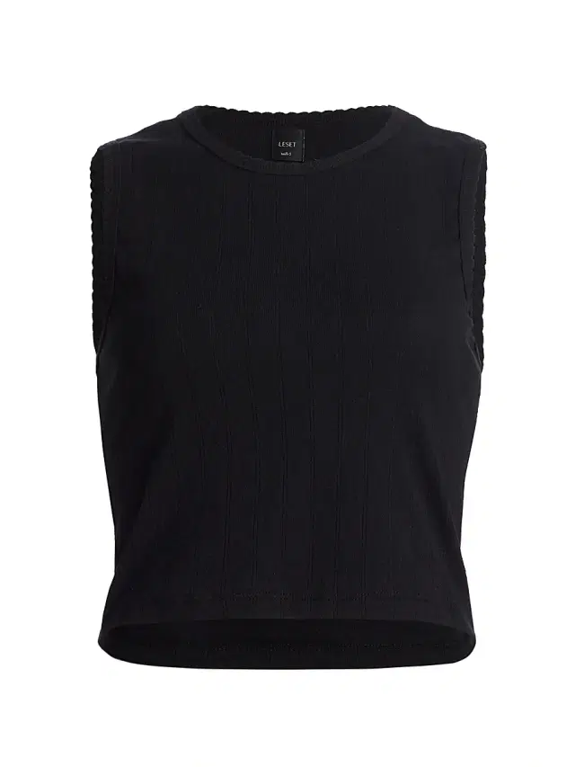Women's Pointelle Sleeveless Crewneck Top - Black