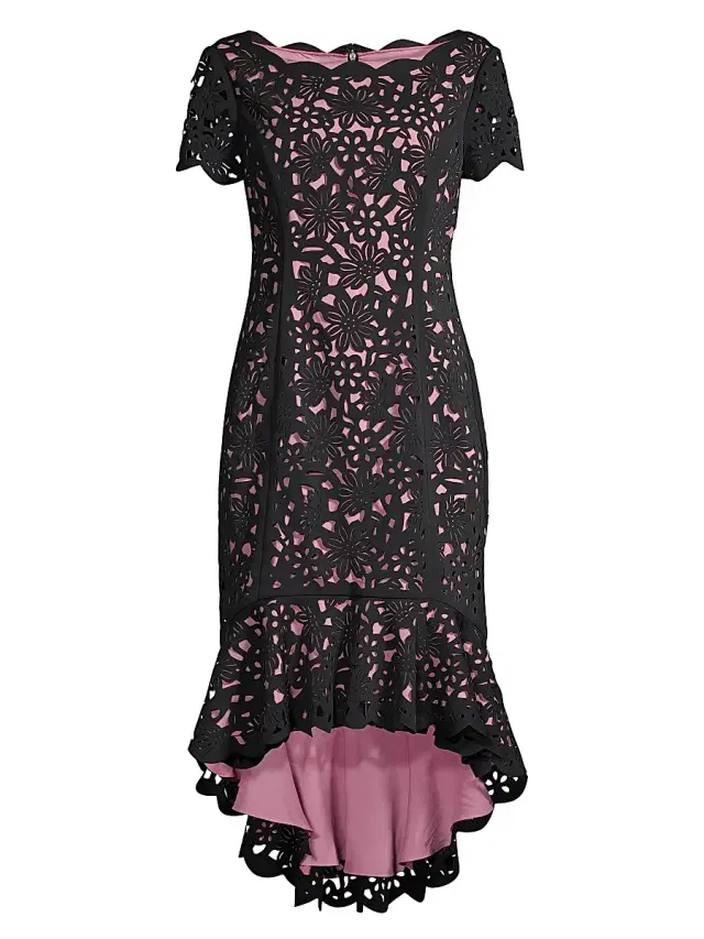 Shani Women's High-Low Crepe Dress - Black Pink