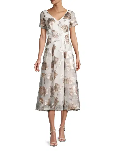 Shani Women's Jacquard Organza V-Neck Midi-Dress - Ivory Gold - Size 12 | Thumbnail 2