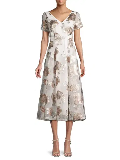 Shani Women's Jacquard Organza V-Neck Midi-Dress - Ivory Gold - Size 12 | Thumbnail 3