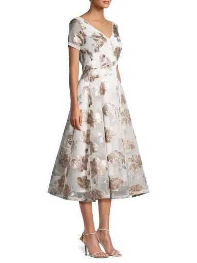 Shani Women's Jacquard Organza V-Neck Midi-Dress - Ivory Gold - Size 12 | Thumbnail 4