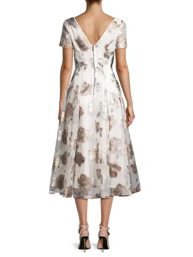 Shani Women's Jacquard Organza V-Neck Midi-Dress - Ivory Gold - Size 12 | Thumbnail 5