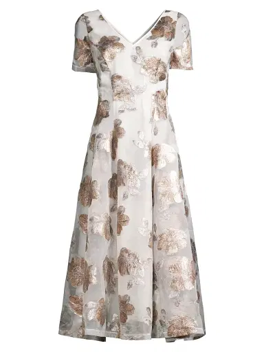 Shani Women's Jacquard Organza V-Neck Midi-Dress - Ivory Gold - Size 12 | Thumbnail 1