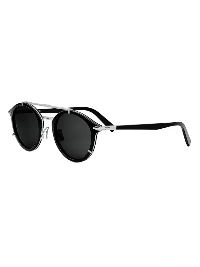 Dior Men's BlackSuit R7U 50MM Round Sunglasses - Shiny Black Smoke