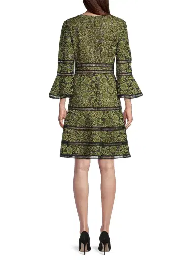 Shani Women's Floral Jacquard Lattice Trim Fit & Flare Midi-Dress - Black Green - Size 12 | Thumbnail 5